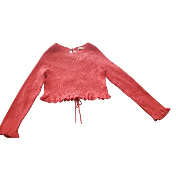 Lush Coral Knit Blouse with Ruffle Hem-L - Picture 2 of 6